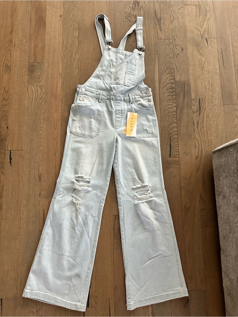 Risen Light Blue Distressed Women's Denim Overalls
